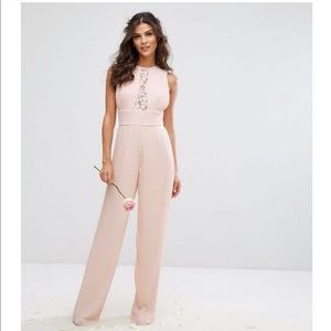 Blush Wide leg jumpsuit with lace